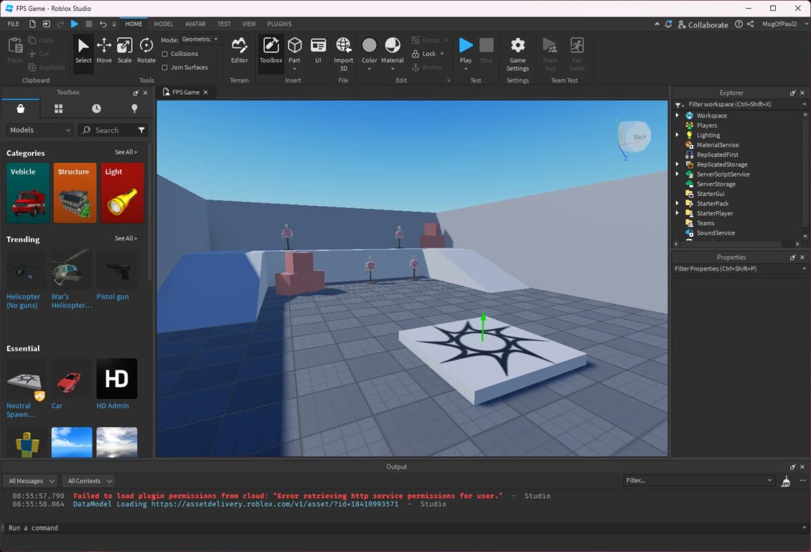Roblox Studio workspace